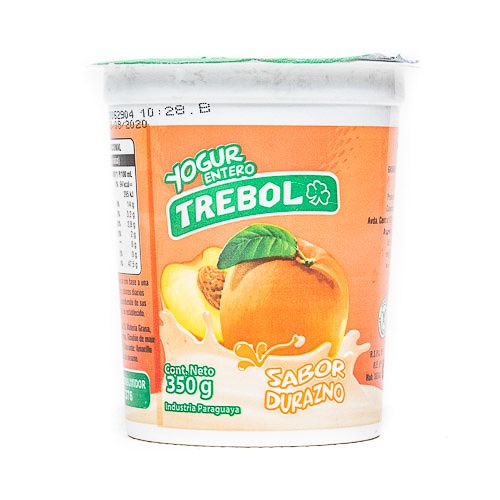 Yogurt entero durazno Trebol, 350 gr