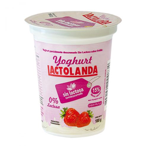Yoghurt semi descremado sin lactosa frutilla, 180 gr
