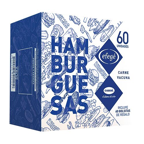 Hamburguesa de carne Efege 60 unidades.