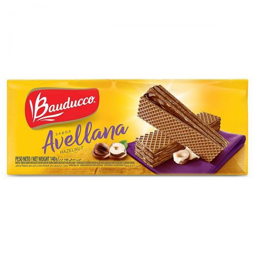 Waffer Bauducco chocolate y avellana, 140 gr