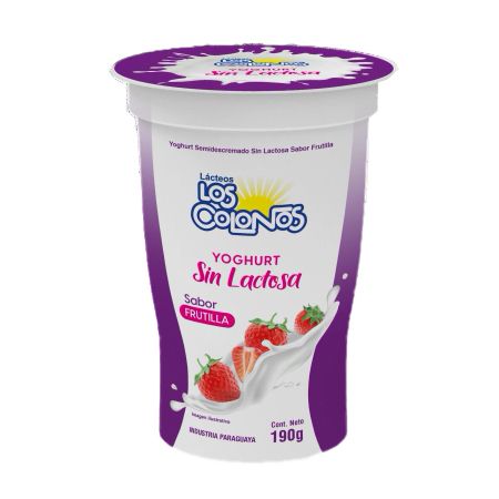 Yogurt sin Lactosa Los Colonos sabor Frutilla, 190 grs