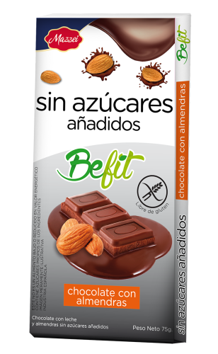 Chocolate con almendras Be Fit Sin azucar, 75 grs