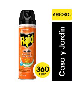 Insecticida en Aerosol Raid Casa y Jardin Base Acuosa, 360ml