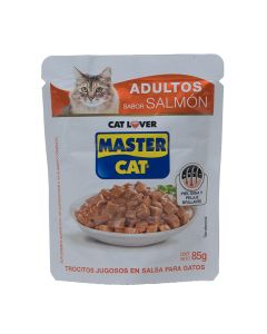 Alimento trocitos de salmón para gatos Master Cat, 85gr