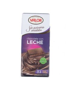 Chocolate Valor con leche sin azucar, 100 gr